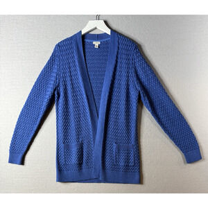 L.L. Bean Open Front Cardigan Sweater Womens Sz M Chunky‎ 100% Cotton Pockets